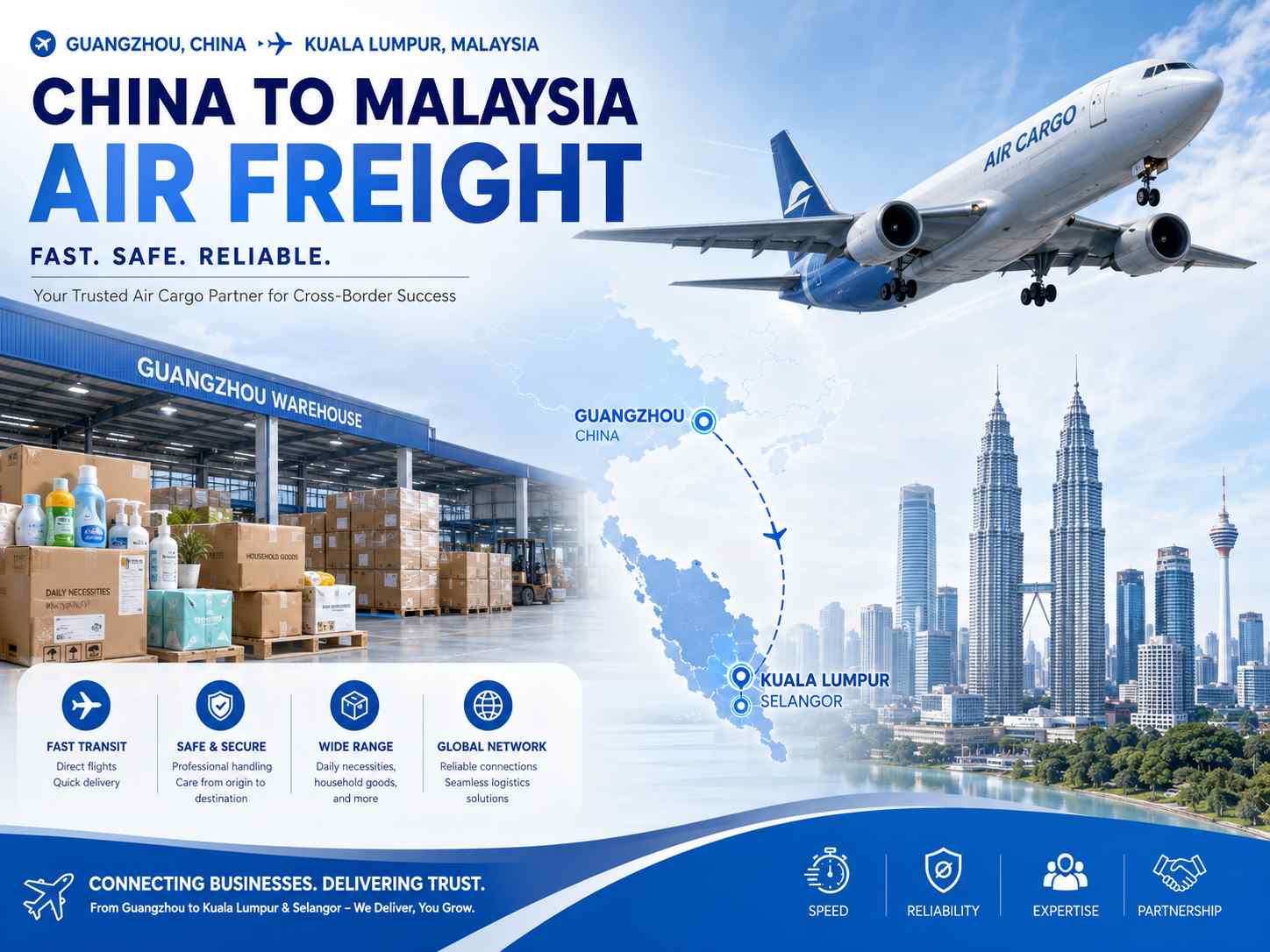 Air freight of daily necessities and household goods from China to Malaysia
-1